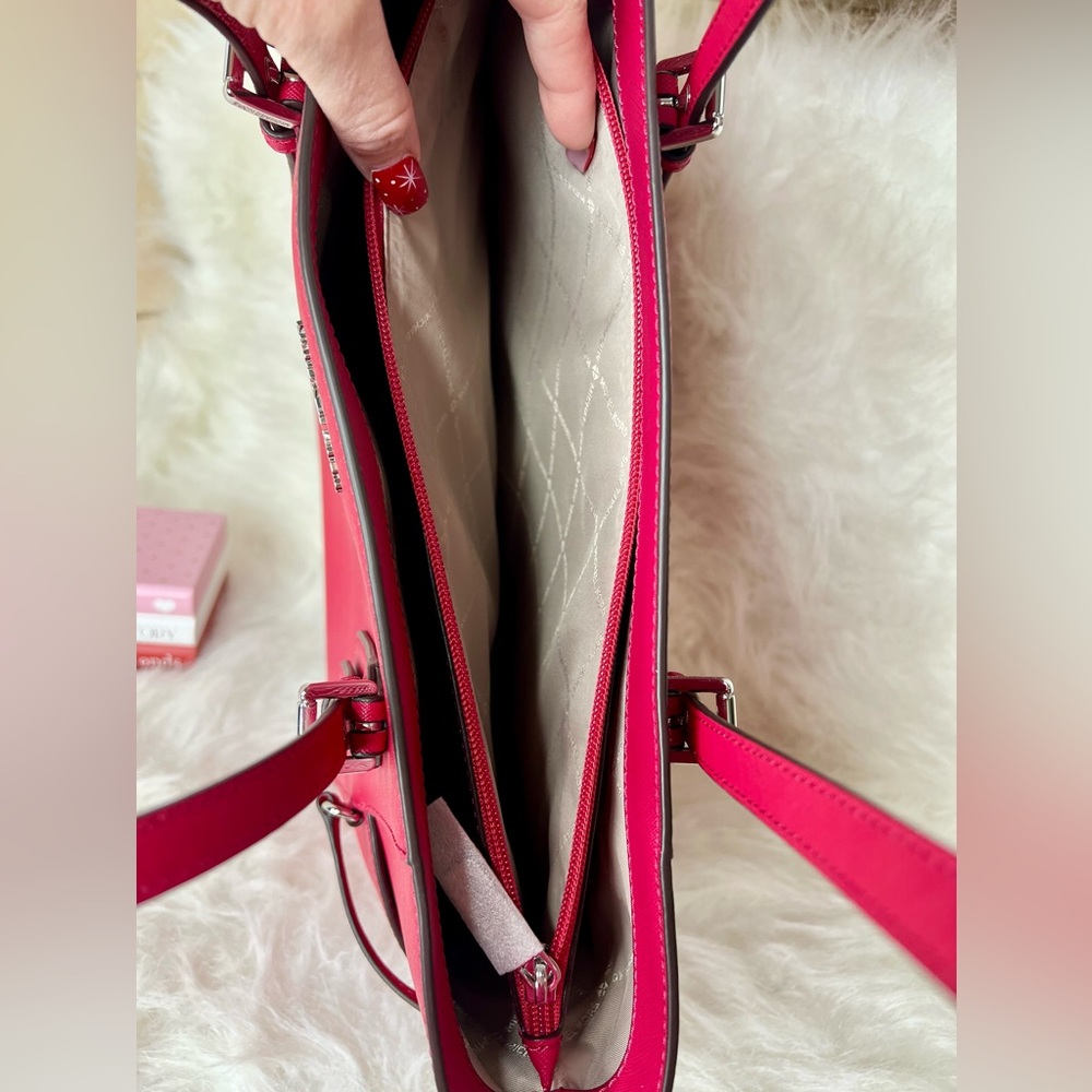 Michael Kors Large Leather Voyager Tote in Dark Rasberry - Picture 11 of 13
